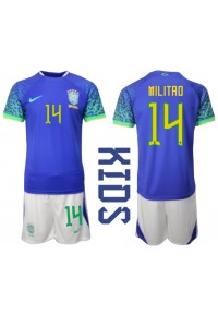 Brasil Eder Militao #14 Babyklær Borte Fotballdrakt til barn VM 2022 Korte ermer (+ Korte bukser)